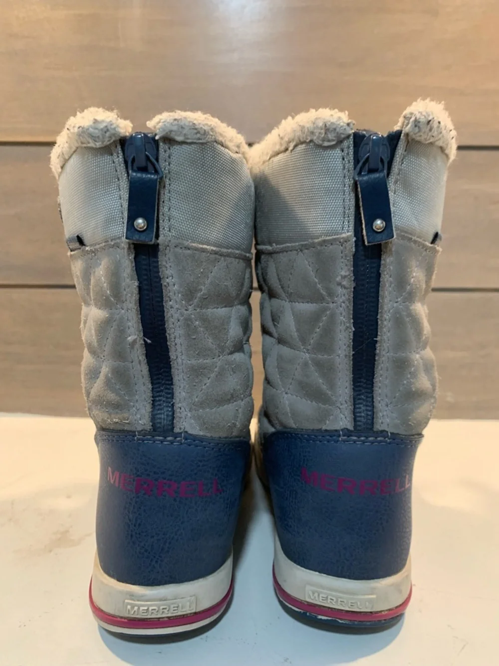Merrell Kids Heidi Waterproof Boots Gray & Navy Sz 3 Winter Snow Quilted Casual